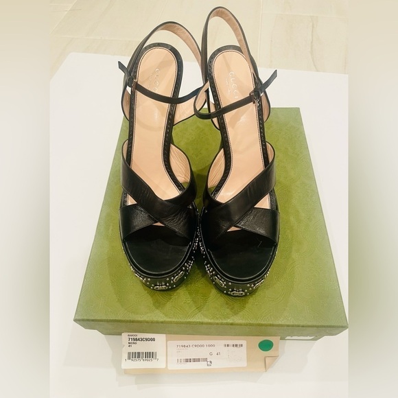 Gucci Black Leather Janaya Gg-studded open toe Platform Sandals EU 41 - Picture 2 of 15